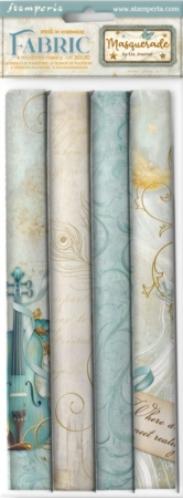 Stamperia Pack 4 Sheets Fabric Stoffstücke 30 x 30 cm Masquerade