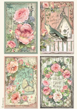 Stamperia A4 Reispapier Rice Paper House of Roses 4 Cards