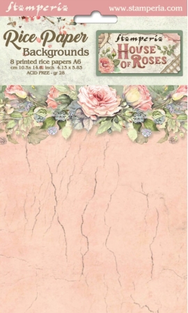 Stamperia A6 Backgrounds Reispapier Rice Paper Selection 8 Backgrounds House of Roses