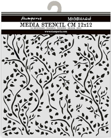 Preview: Stamperia Thick Stencil Schablone 12 x 12 cm House of Roses Branch Pattern