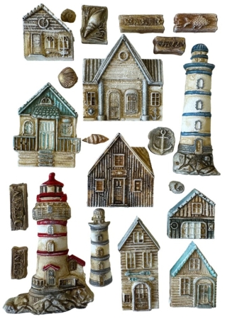 Preview: Stamperia Silikon Mould A5 Silent Sea Houses and Lighthouse