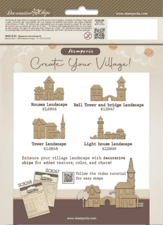 Preview: Stamperia Assortment Village: 4 Crafty Shapes and 2 Decorative Chips