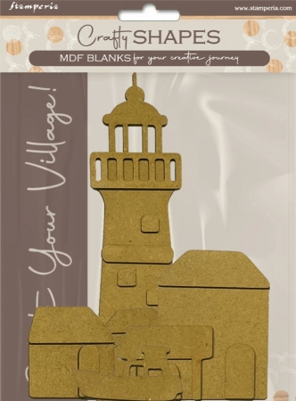 Stamperia Assortment Village: 4 Crafty Shapes and 2 Decorative Chips