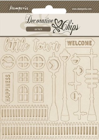 Stamperia Assortment Village: 4 Crafty Shapes and 2 Decorative Chips