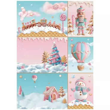 Stamperia A4 Rice Paper Reispapier Candy Christmas Cards