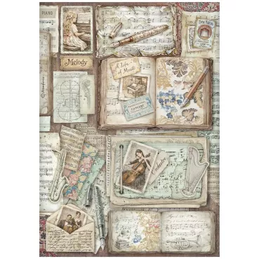 Stamperia Printed A4 Rice Paper for Art and Craft Reispapier Symphony Letters and Books