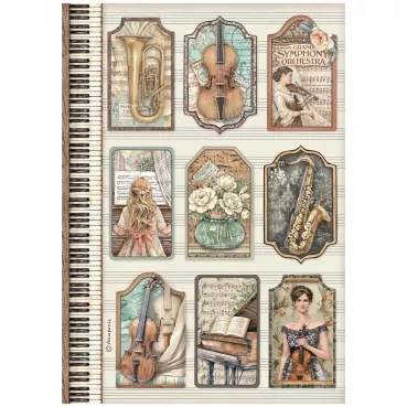 Preview: Stamperia Printed 6 Rice Paper A4 Selection for Art and Craft Reis Papier Symphony