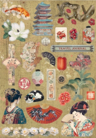 Preview: Stamperia Printed Art Junk Journal Stickers, Cut-outs, Backgrounds for Art and Craft Oriental Garden