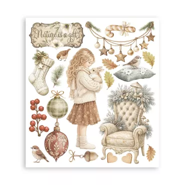 Preview: Stamperia Printed Decorative Rub on Selection for Art an Craft cm 20,5 x 23 White Christmas
