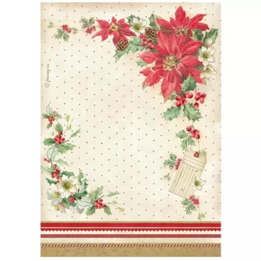 Stamperia Printed A4 Rice Paper for Art and Craft Reispapier Classic Christmas Poinsetta