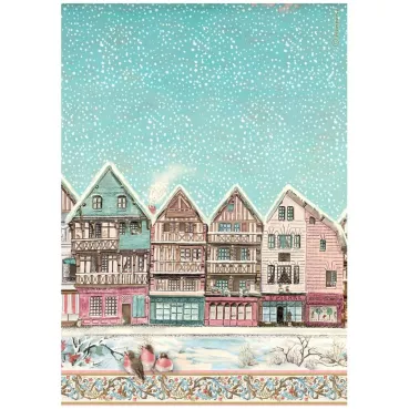 Stamperia Printed A4 Rice Paper for Art and Craft Reispapier Winter Magic Village