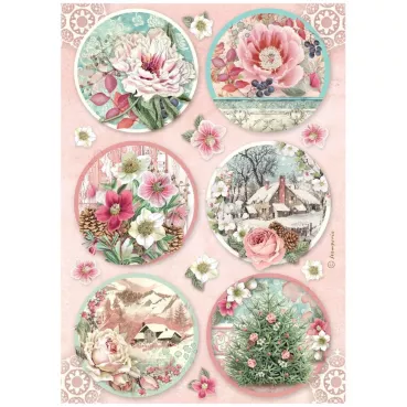 Stamperia Printed A4 Rice Paper for Art and Craft Reispapier Winter Magic Rounds