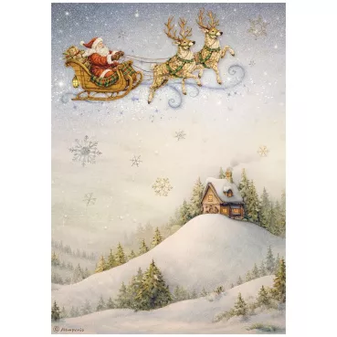 Stamperia Printed A4 Rice Paper for Art and Craft Reispapier Silent Night Santa Claus and Sleigh