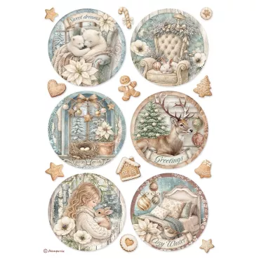 Stamperia Printed A4 Rice Paper for Art and Craft Reispapier White Christmas 6 Rounds