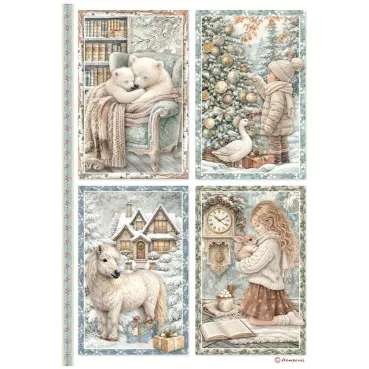 Stamperia Printed 6 Rice Paper  A4 Selection for Art and Craft White Christmas