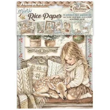 Stamperia Mini Rice Paper A6, 8 Sheets for Art and Craft Reispapier White Christmas