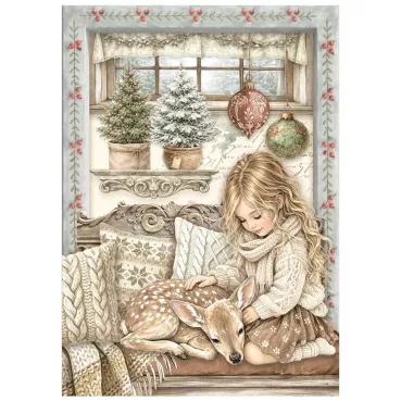 Preview: Stamperia Mini Rice Paper A6, 8 Sheets for Art and Craft Reispapier White Christmas