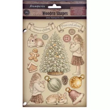 Stamperia Printed Decorative Wooden Shape for Art and Craft A5 White Christmas