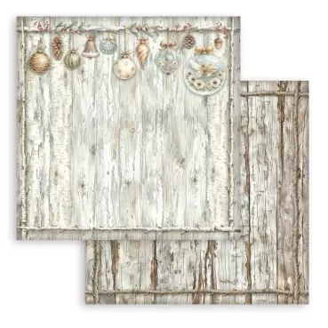 Stamperia Double Sided Printed Sheet White Christmas Wooden Pattern