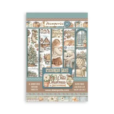 Stamperia Printed Washi Pad for Art and Craft A5 8 Sheets White Christmas