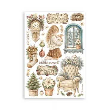 Preview: Stamperia Printed Washi Pad for Art and Craft A5 8 Sheets White Christmas