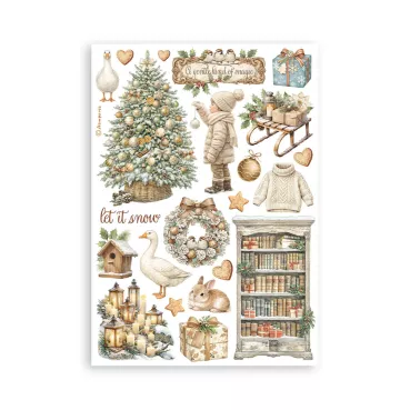 Preview: Stamperia Printed Washi Pad for Art and Craft A5 8 Sheets White Christmas