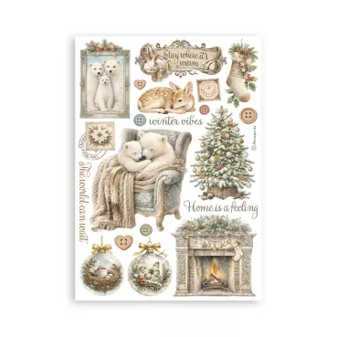 Stamperia Printed Washi Pad for Art and Craft A5 8 Sheets White Christmas
