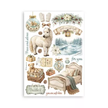 Stamperia Printed Washi Pad for Art and Craft A5 8 Sheets White Christmas