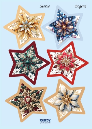 Reddy Cards Stanzbogen Weihnachtssterne blauer Hintergrund