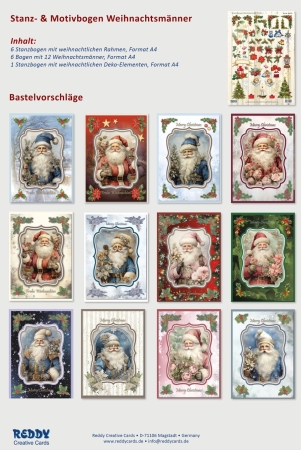 Preview: Reddy Cards Stanz- und Motivbogenset Weihnachtsmänner