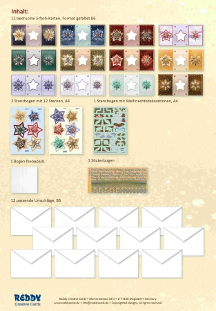 Preview: Reddy Cards Bastelset Weihnachtliche Sternkarten