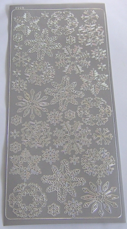 Stickerbogen 10 x 23 cm Eiskristalle / Schneeflocken silber
