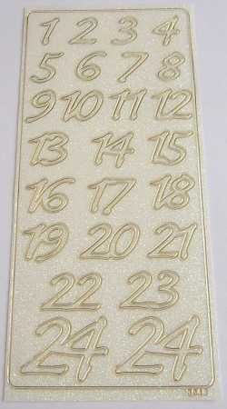 Stickerbogen 10 x 23 cm Zahlen 1 bis 24 gold