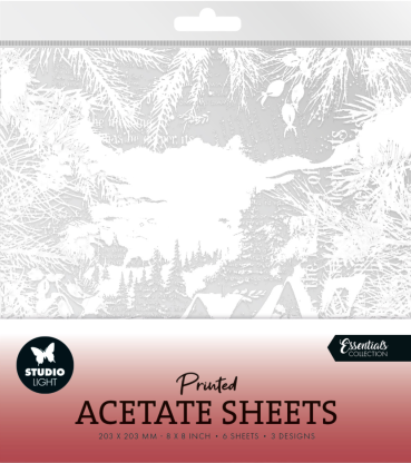 Studio Light Printed Acetate Sheet Snowy Town, Pine & Verses 6 Stück