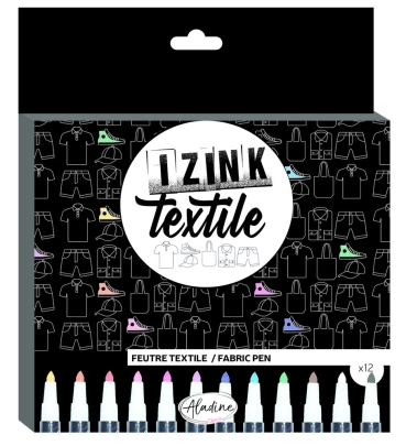 Aladine Izink Textile Filzstifte zum Bemalen von Textilien Set mit 12 Stück