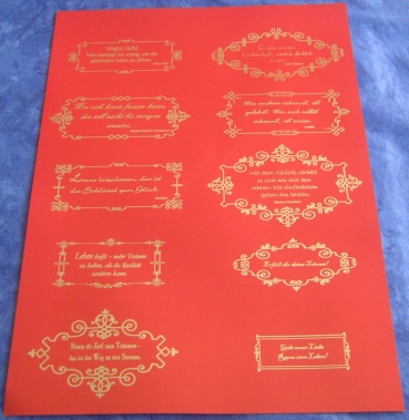 Set mit 6 Textseiten DIN A4 rot und gold