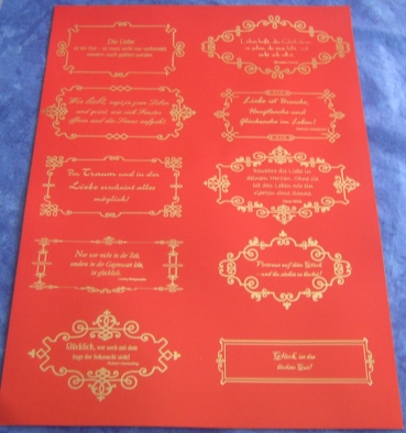 Set mit 6 Textseiten DIN A4 rot und gold