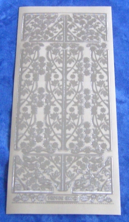 MD Sticker transparent Kanten, Ecken, Blüten silber