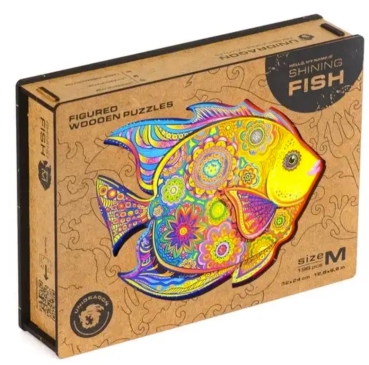 Preview: Unidragon Holz Puzzle "M" 196 Teile Shining Fish