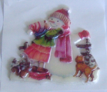 Wachsbild Schneemann farbig geprägt