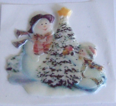 Wachsbild Schneemann farbig geprägt