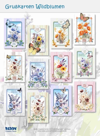 Reddy Cards Karten mit Wildblumen transparent, Set mit 12 Karten