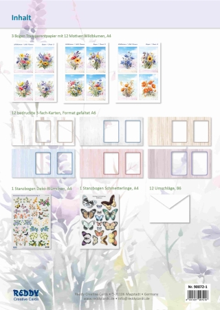 Preview: Reddy Cards Karten mit Wildblumen transparent, Set mit 12 Karten