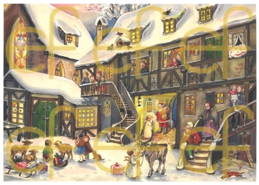 Adventskalender-Karte Motiv Dorfleben