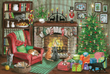Adventskalender Katzen am Kamin