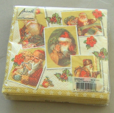 Ambiente Cocktail Serviette 25 x 25 cm pro Stück Classic Santa Gold
