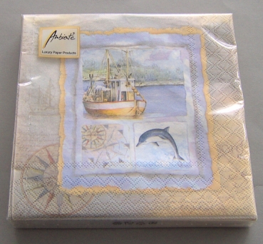 Ambiente Cocktail Serviette 25 x 25 cm pro Stück Maritime Card