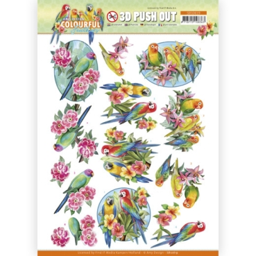 3D Pushout / Stanzbogen Amy Design Colourful Feathers Parrot