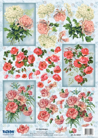 3D Stanzbogen Nelken, Rosen und Chrysanthemen