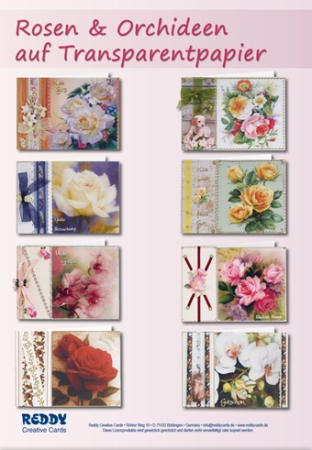 Blumenkarten mit Transparentpapier Rosen und Orchideen